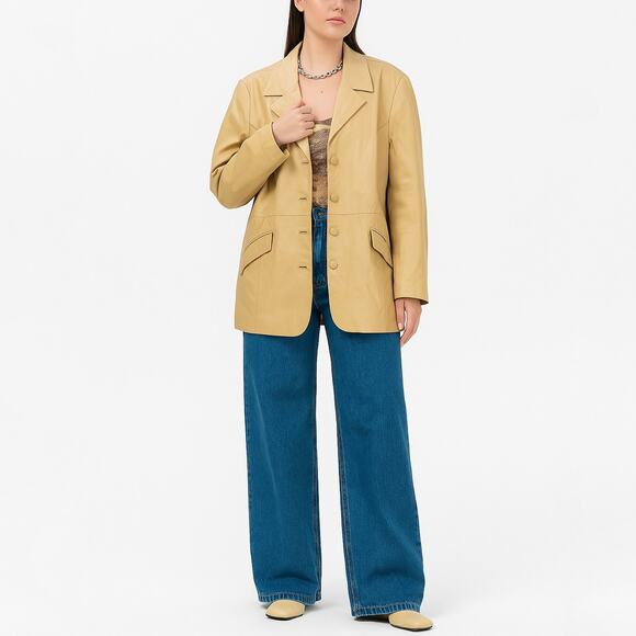 Terry Lewis Classic Luxuries Jackets & Blazers - Terry Lewis Classic Luxuries Women's Vintage Leather Jacket Trench Coat Tan